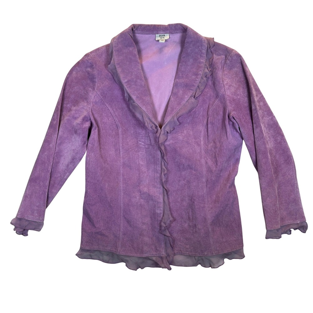 SUEDE SILK Whimsigoth Fairy Purple Ruffle Trim Jacket Lavender Boho Y2K Feminine